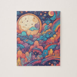 Fantasy World Colourful Magic Sky With Cute Moon Jigsaw Puzzle