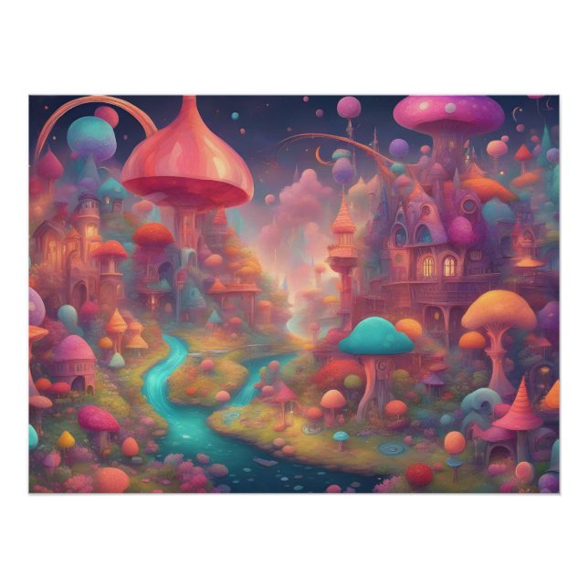Fantasy World Colourful Watercolor Castle Poster (Front)