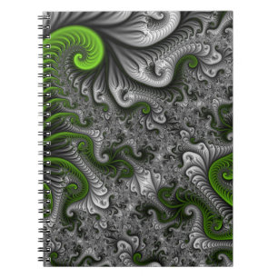 Fantasy World Green And Gray Abstract Fractal Art Notebook