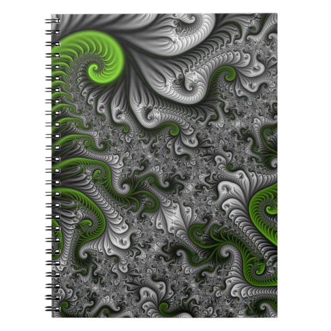 Fantasy World Green And Gray Abstract Fractal Art Notebook (Front)