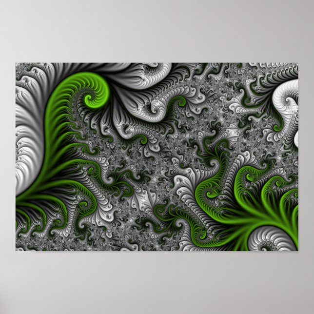Fantasy World Green And Gray Abstract Fractal Art Poster (Front)