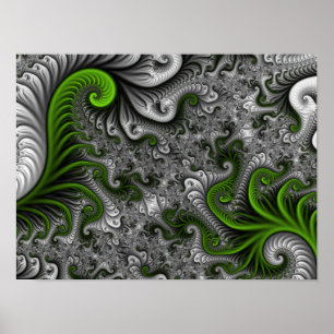 Fantasy World Green And Gray Abstract Fractal Art Poster