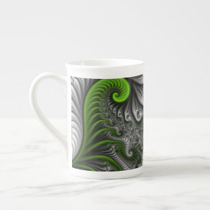 Fantasy World Green And Grey Abstract Fractal Art Bone China Mug
