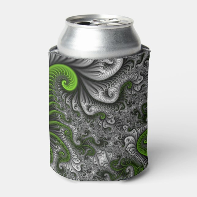 Fantasy World Green And Grey Abstract Fractal Art Can Cooler (Can Front)