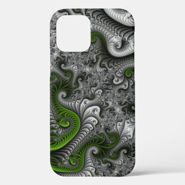 Fantasy World Green And Grey Abstract Fractal Art Case-Mate iPhone Case (Back)