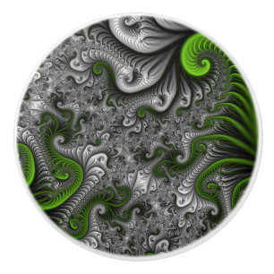 Fantasy World Green And Grey Abstract Fractal Art Ceramic Knob