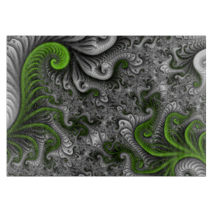 Fantasy World Green And Grey Abstract Fractal Art Cutting Board