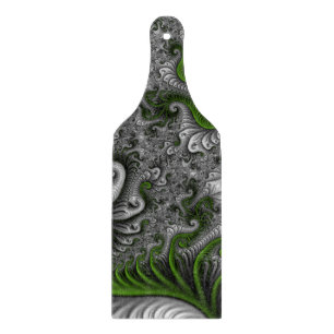 Fantasy World Green And Grey Abstract Fractal Art Cutting Board