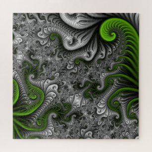 Fantasy World Green And Grey Abstract Fractal Art Jigsaw Puzzle