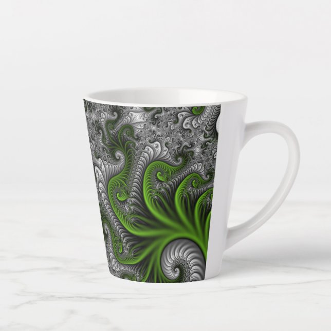 Fantasy World Green And Grey Abstract Fractal Art Latte Mug (Right)
