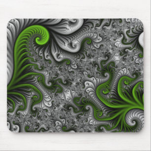 Fantasy World Green And Grey Abstract Fractal Art Mouse Pad