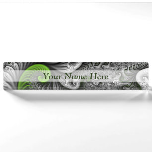 Fantasy World Green And Grey Abstract Fractal Art Nameplate