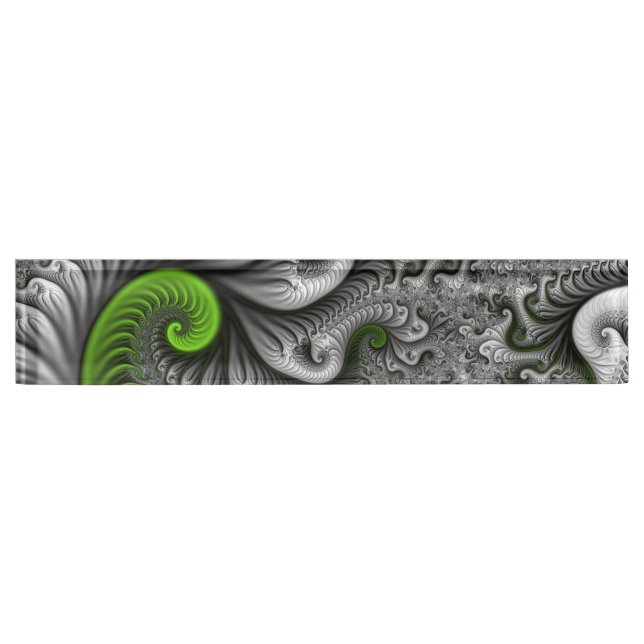 Fantasy World Green And Grey Abstract Fractal Art Nameplate (Front)