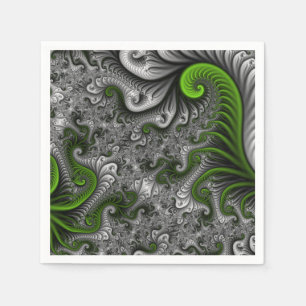 Fantasy World Green And Grey Abstract Fractal Art Napkin