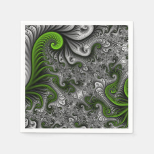 Fantasy World Green And Grey Abstract Fractal Art Napkin
