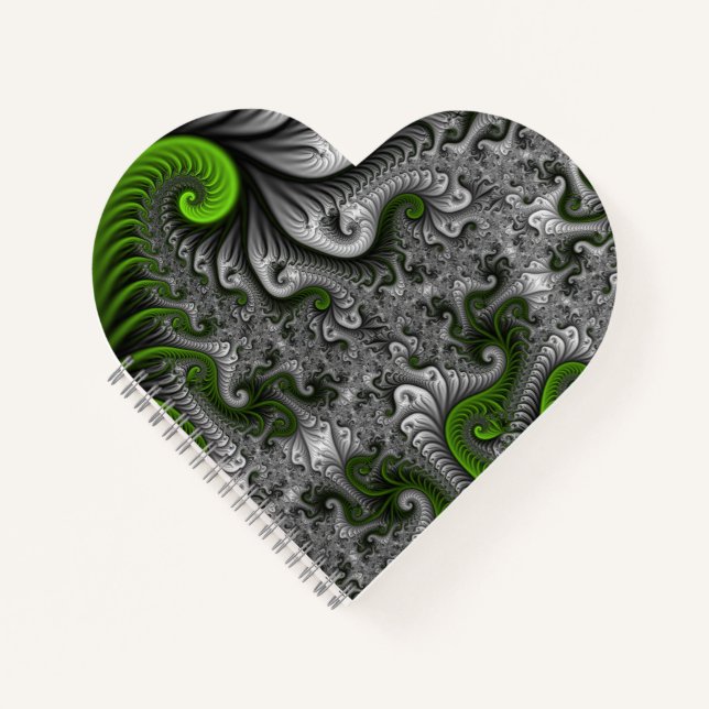 Fantasy World Green And Grey Abstract Fractal Art Notebook (Front)