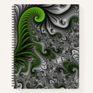 Fantasy World Green And Grey Abstract Fractal Art Notebook