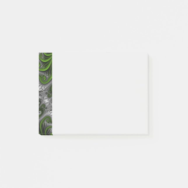 Fantasy World Green And Grey Abstract Fractal Art Post-it Notes (Front)