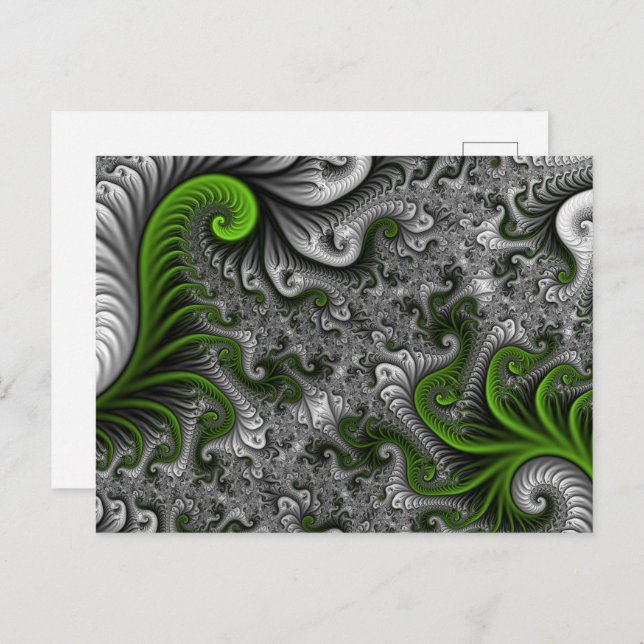 Fantasy World Green And Grey Abstract Fractal Art Postcard (Front/Back)
