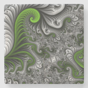 Fantasy World Green And Grey Abstract Fractal Art Stone Coaster