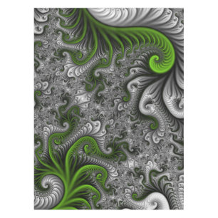 Fantasy World Green And Grey Abstract Fractal Art Tablecloth