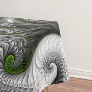 Fantasy World Green And Grey Abstract Fractal Art Tablecloth