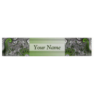 Fantasy World Green And Grey Abstract Fractal Text Nameplate