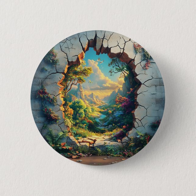 Fantasy World Through a Cracked Wall Design 6 Cm Round Badge (Front)
