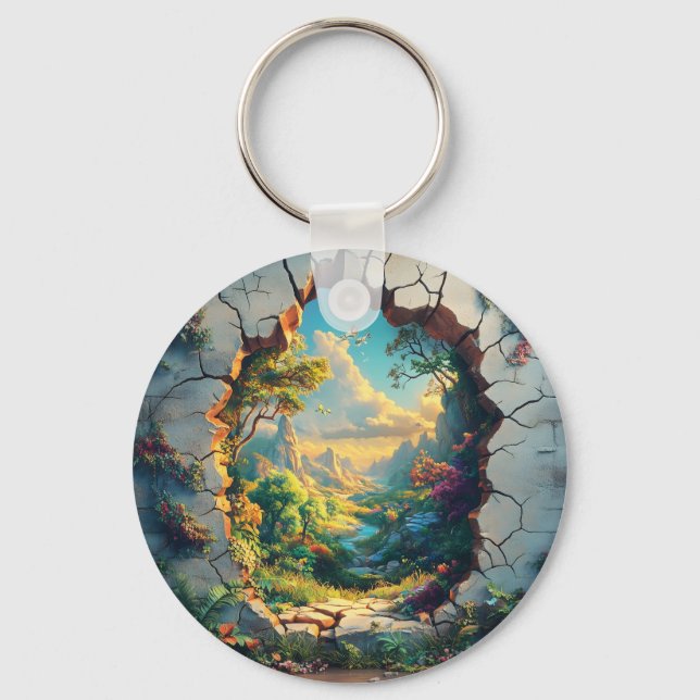 Fantasy World Through a Cracked Wall Design Key Ring (Front)