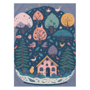 Fantasy yarn forest birds, and trees tablecloth
