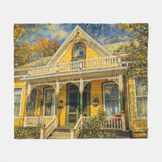 Fantasy Yellow Victorian House Fleece Blanket