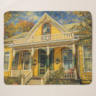 Fantasy Yellow Victorian House Sherpa Blanket