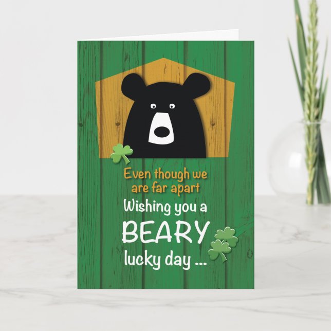 Far Away, Bear & Shamrocks on St. Patrick's Day Card (Front)