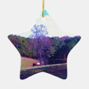Far Away Horse in a Purple Field Ceramic Tree Decoration