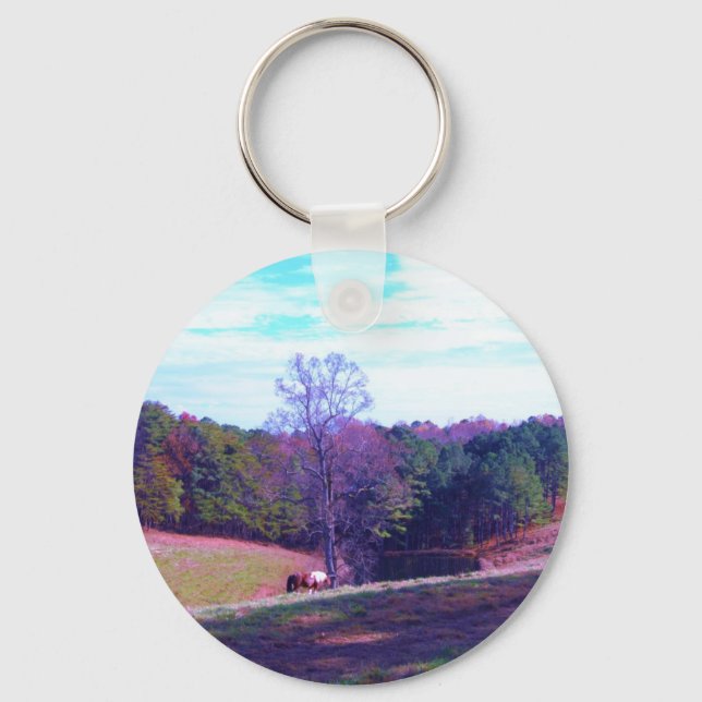 Far Away Horse in a Purple Field Key Ring (Front)