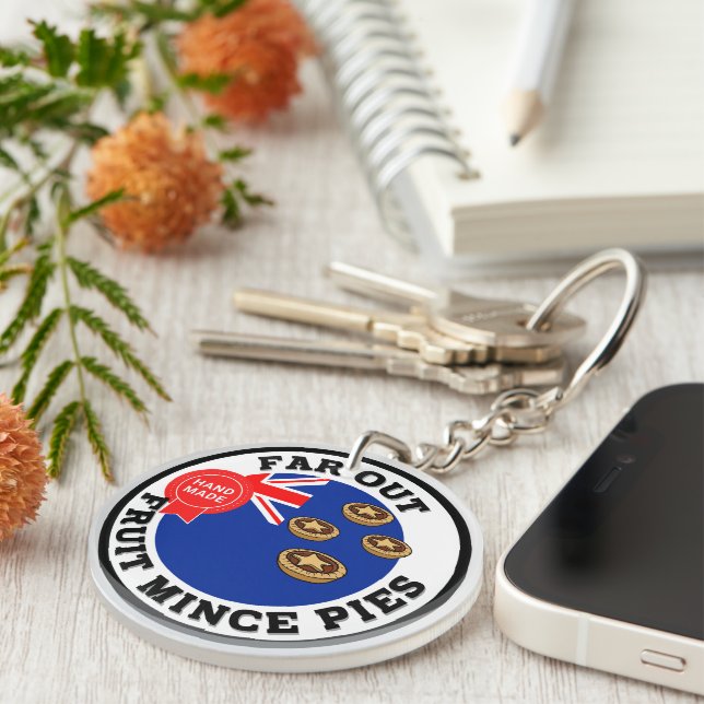 Far Out New Zealand Fruit Mince Pies Key Ring (Front Right)