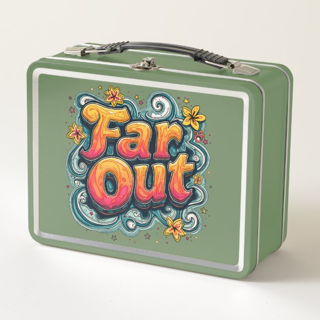 Far Out Retro 70s Psychedelic Groovy Hippie Metal Lunch Box (Front)