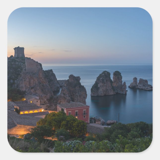 Faraglioni and Tonnara in Scopello, Sicily Square Sticker (Front)
