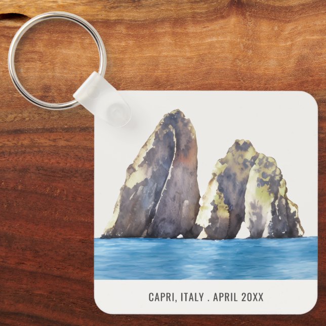 Faraglioni Rocks Capri Italy Watercolor Travel Key Ring (Front)