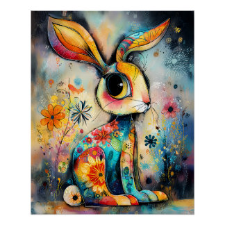 Farbenfroher Fantasie-Hase - detailreichen Muster Poster