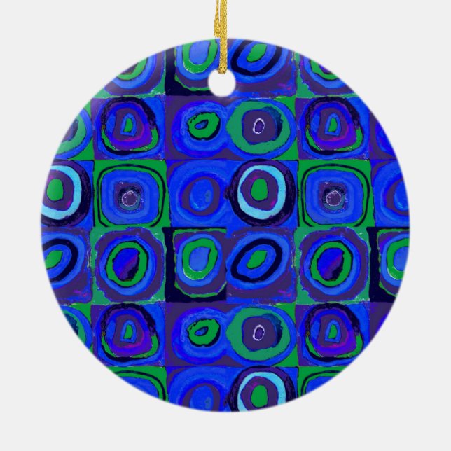 Farbstudie Quadrate Squares Blue Circles Ceramic Tree Decoration (Back)