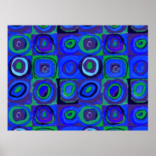 Farbstudie Quadrate Squares Blue Circles Poster