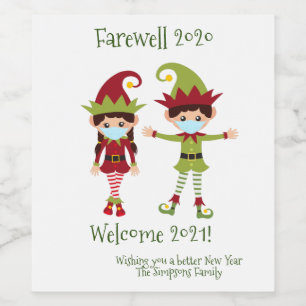 Farewell 2020 Welcome 2021 Holiday Elf Wine Label