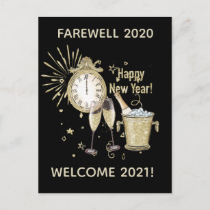 Farewell 2020 Welcome 2021 New Year's Gold Postcard