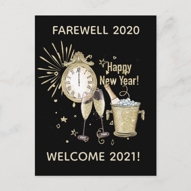 Farewell 2020 Welcome 2021 New Year's Gold Postcard (Front)