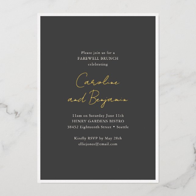 Farewell Brunch Wedding Gold Script Names Black (Front)