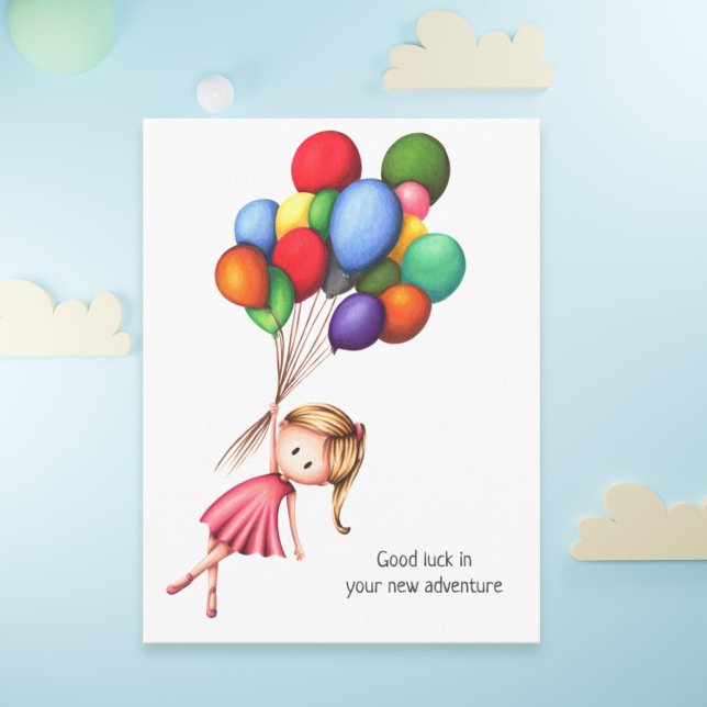 Farewell Girl with Colourful Balloons Personalised Postcard (Adorable farewell postcard with a girl and balloons)