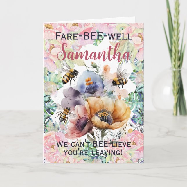 Farewell Goodbye Leaving Floral Bee Card (Front)