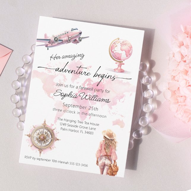 Farewell party world travel adventure begins invitation (Creator Uploaded)