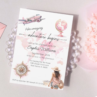 Farewell party world travel adventure begins invitation